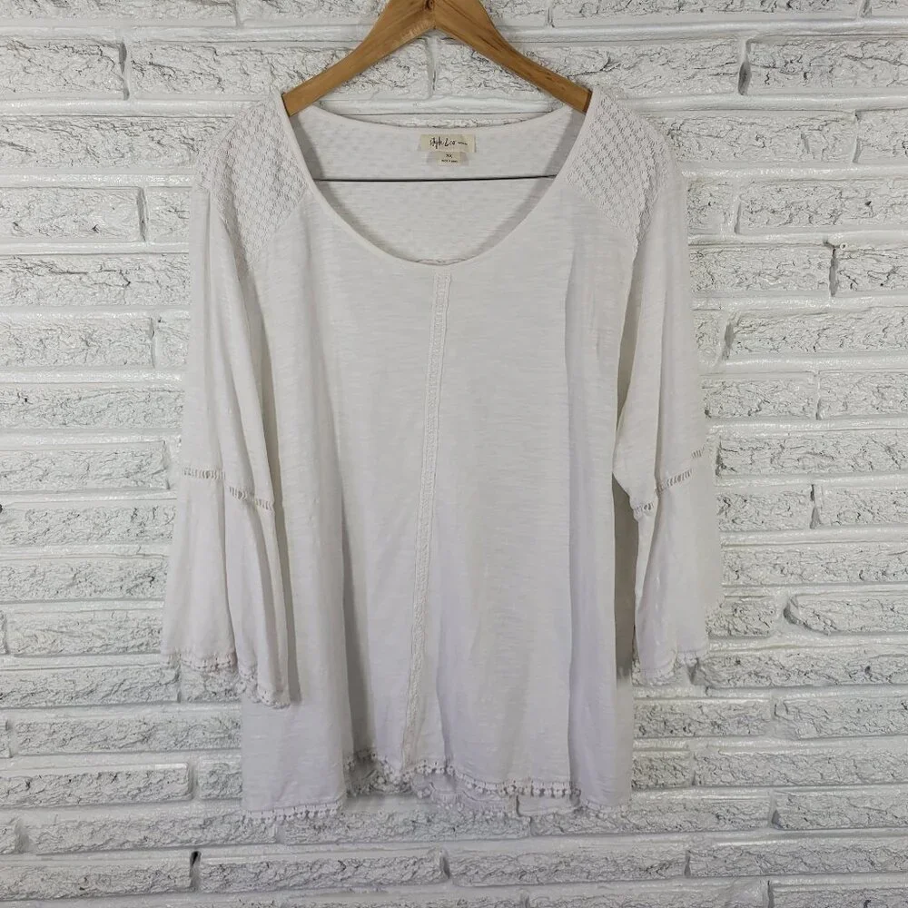Style & Co Women's 3X Top White 100% Cotton 3/4 Bell Sleeve Pullover WHI38E - Picture 1 of 12